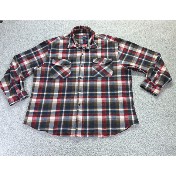 Roper Fleece Shirt Long Sleeve Button Up Mens 2XL Red Blue Plaid Front Pockets - Picture 1 of 8